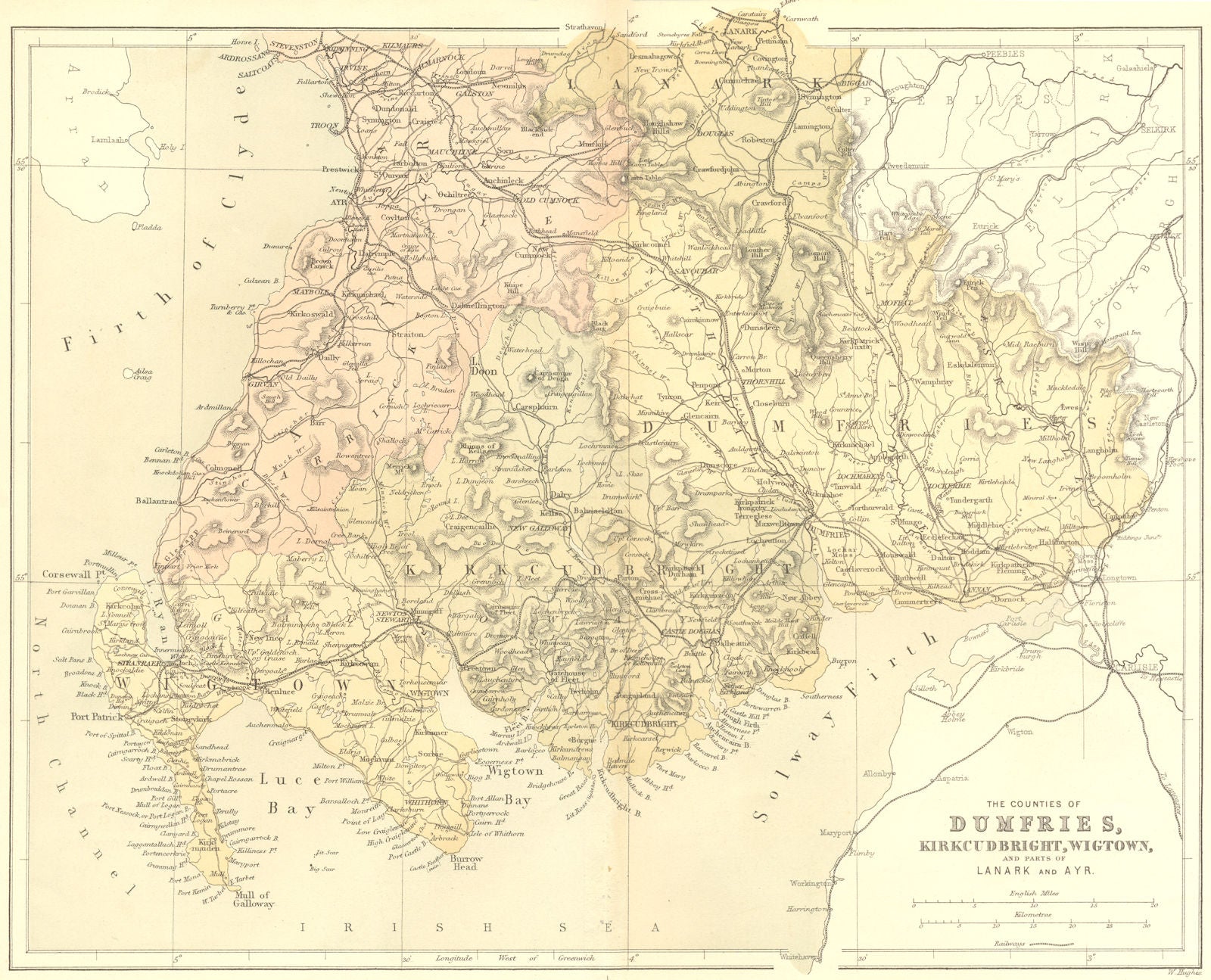 DUMFRIES, KIRKCUDBRIGHT, WIGTOWN LANARK AYR.  1868 old antique map plan chart